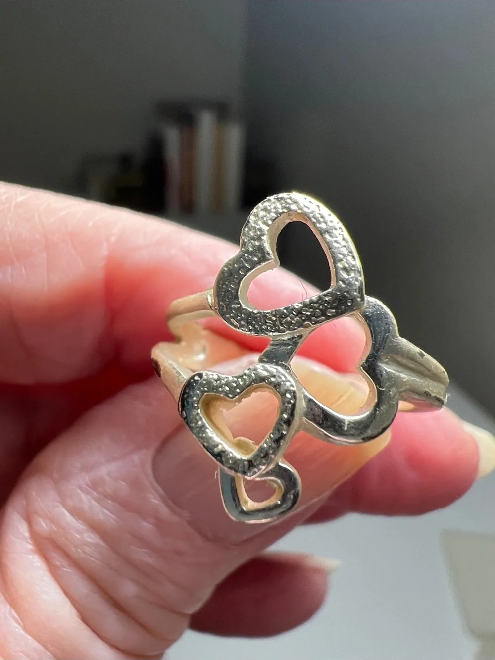 Silver Tone Heart Cluster Ring - Size 6 1/4 - Vintage